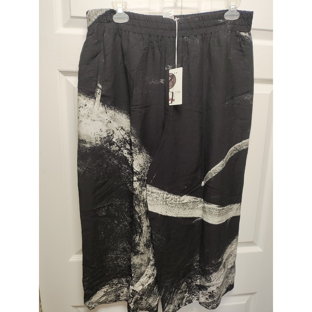 Crea Concept Viscose/Linen Black/Grey/White Wide Leg Elastic Waist and Capri...